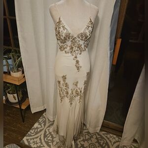 adrianna papell vintage 90s 20s evening dress silk beaded silk 4 White Gold Y2k